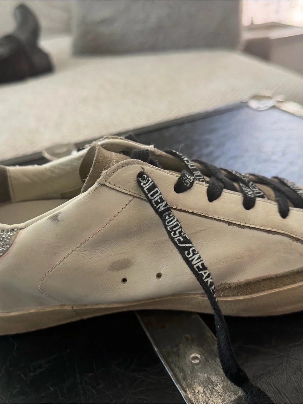 Golden Goose White Leather Super-Star Sneaker with Swarovski Crystal